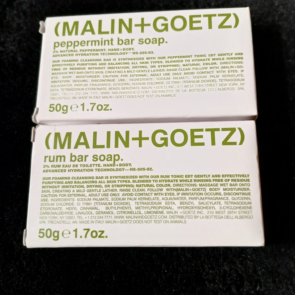 Lot of 2 TRAVEL SIZE MALIN+GOETZ Peppermint and Rum Bar Soap